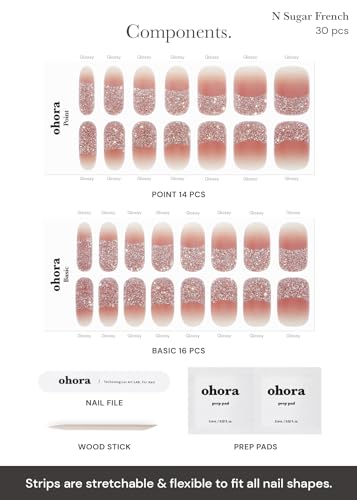 ohora Semi Cured Gel Nail Strips (N Sugar French) - Nude, Works with Any UV/LED Nail Lamps, Salon-Quality, Easy to Apply & Remove - Valentine's Day Gel Nail Wraps, Stickers, Romantic Gift Ideas