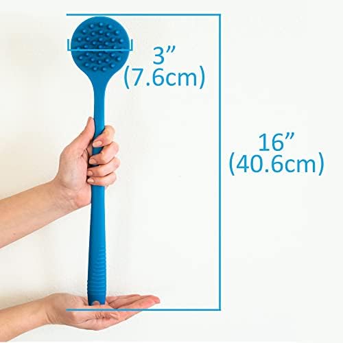 Bendable Long Handled Silicone Body Brush & Hair Scrubber - Bath Shower Back Brush, Shampoo Hair & Scalp Massager, Back Scrubber for Shower (Blue Sapphire)
