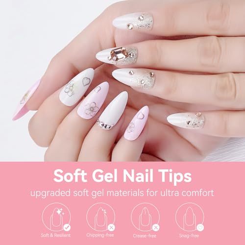 Makartt Almond Nail Tips, 500pcs Medium Pre-buffed Full Cover Clear Press on Nails 10 Sizes Soak Off Soft Gel Nail Tips Extension Professional Acrylic Fake Nails No Crease False Nail Salon DIY Art