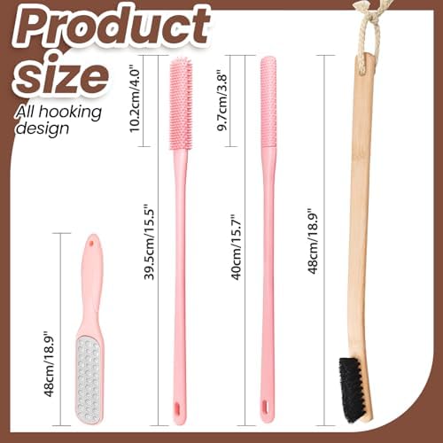 4 Pack Toe Cleaning Brush Set,Long Handle Bath Toe Brush Scrubber Bathroom for Seniors Elderly Men and Women (Pink)