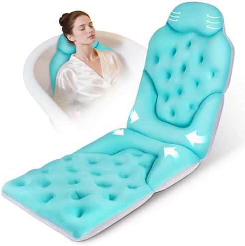 Atsuwell Bathtub Pillow for Full Body Bath Pillow, Thick Bath Cushion for Tub with Foam Beads & Secure Suction Cups, Luxury Pressure Relief for Neck, Waist, Hip Support, Spa Accessories, 51" x 16"
