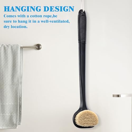 VANZAVANZU Dry Brushing Body Brush, 17-Inch Anti-Slip Handle Back Scrubber for Shower, Wet & Dry Brush with Natural Boar Bristles for Lymphatic Drainage, for Men & Women, Boar Bristles