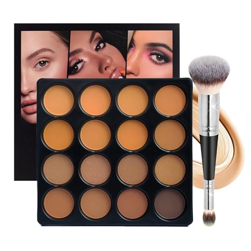 Concealer Contouring Palette, 16 Colors Medium to Dark Color Corrector Combination Cosmetics Powder Palette with Brush, Cover Dark Circles, Bruises, Age Spots, Blemish, Vegan & Cruelty Free