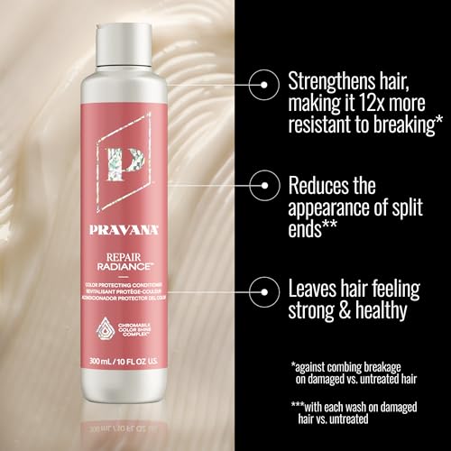 Pravana Repair Radiance Conditioner | Strengthens, Protects, Restores | For Damaged, Color Treated Hair | Reduces Breakage & Split Ends | Chromasilk Enhances Shine & Protection | Vegan | Paraben Free