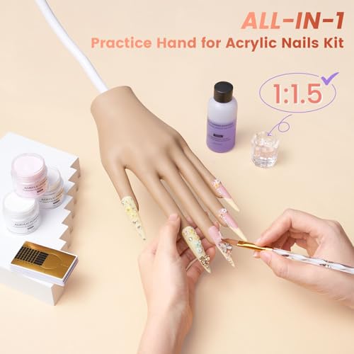 Practice Hand for Acrylic Nails Kit: Fake Silicone Hands Nail Mannequin Hand for Nail Extensions Nail Caving - Flexible Practice Nails Hand Set for Beginner Salon Home