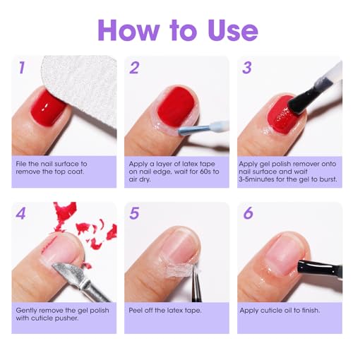 Gellen Gel Nail Polish Remover Kit, Gel Polish Remover for Nails with Liquid Latex Tape Cuticle Oil and Manicure Tools, Quick & Easy Gel Remover in 3-5 Minutes, No Soaking Or Wrapping