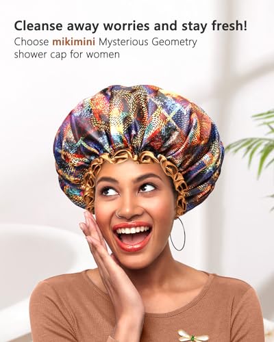 mikimini Large Shower Cap for Women Long Hair,2PCS,Mystery Shower Caps with Brown Lace, Reusable Waterproof Bathing Shower Hat
