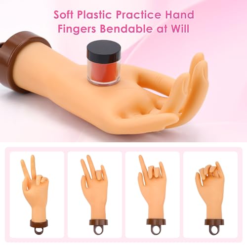 Yokilly Acrylic Nail Practice Hand - Bendable Soft, Flexible Plastic, Fake Mannequin Training Hand with Clamp Holder