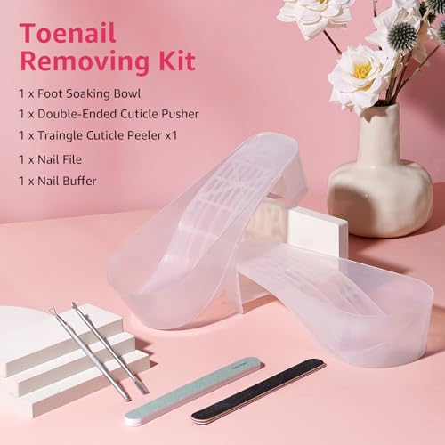 Toe Nail Soaking Bowl Acetone Proof: 1Pair Soak Off Dip Powder Gel Polish Remover - Manicure Bowl for Toenails Soaking with Cuticle Pusher, Cuticle Peeler, Nail File Buffer (Clear)