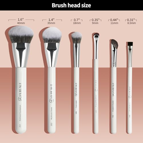 Face Makeup Brush Set 6PCS, Angled Cream Foundation Liquid Blush Brush Concealer Brush Under Eye, Nose Contour Eyeliner & Brow Brush