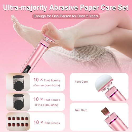 Electric Foot Callus Remover: 2-in-1 Rechargeable Foot File with 7 Adjustable Speeds & 1200RPM Power - Replacement Sandpaper Discs - Professional Pedicure Tool for Dead Skin & Calluses Removal