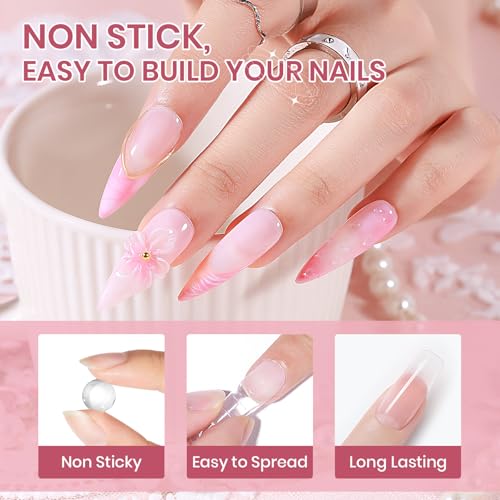 Solid Builder Gel for Nails Clear Nude White 3D Sculpture Nail Art Hard Gel with Chrome Powder for Carving Patterns Decoration Home Manicure DIY for Women