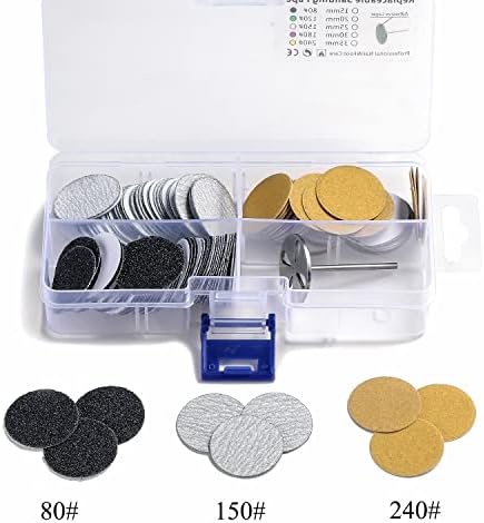150pcs Sandpaper Disc and 1pcs Metal Bit, 3/32 Shank Replaceable Pedicure Sanding Disc Bit for Dead Skin Callus Removal Electric Foot File Tools