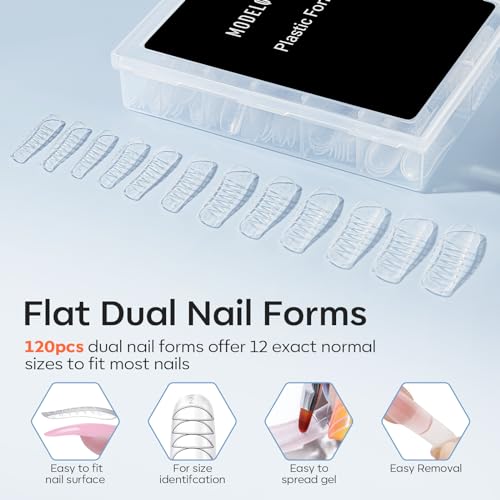 modelones Slip Solution for Poly Gel, 2.8oz Anti-Stick Liquid for Poly Gel with 120Pcs Flat Dual Nail Forms Nail Tips Clips Kit