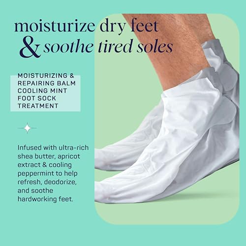 Spa Life Men's Cooling Mint Foot Repair Balm and Moisturizing Socks Set - Revitalizing Hydrating Foot Mask for Soothing Tired, Achy Feet and Softening Dry, Cracked Skin One Size Fits Most- 6 Pairs
