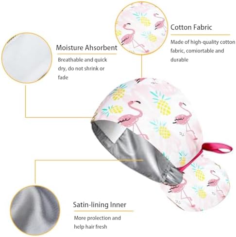 6Pcs Satin Lined Scrub Caps Women, Adjustable Surgical Caps for Women, Nurse Caps for Women Men with Button and Sweatband