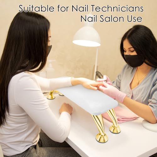 Arm Rest for Nails Tech Soft Comfortable, Nail Arm Rest Anti-Slip, Microfiber Leather Manicure Hand Rest for Nails Tech Armrest Stand with Gold Stainless Steel Legs