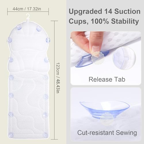 Luxury Spa Bath Pillow, Thick Full Body Cushion with Laundry Bag, Non-Slip Memory Foam for Head, Neck, Back Support, Ideal Women's Soaking Tub Gift