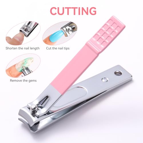 Makartt Nail File and Buffer Set, Pink Basic Prep Kit with Cuticle Clipper, Trimmer, Pusher, Brush, Manicure Care Kit for Natural and Acrylic Nails (7pcs)