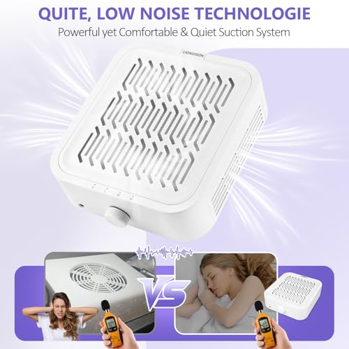 LIONVISON Nail Dust Collector for Salons: Vacuum Fan Dust Suction Machine for Beginners DIY - Manicure Pedicure Tool with Reusable Filter for Home