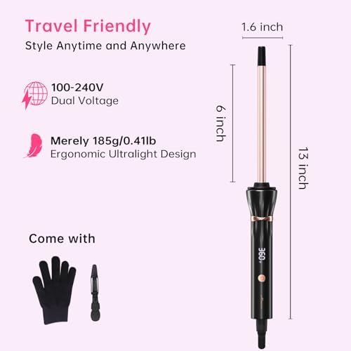 3/8 Inch Small Wand Curling Iron with 9 Temps, 9mm Mini Hair Curler with LCD Display, Fast Heat Up & Anti-Scald Design, Suitable for Short/Long Hair