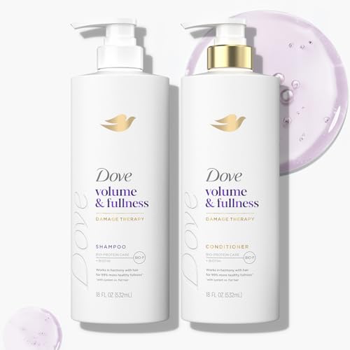 Dove Shampoo and Conditioner Set, Volume & Fullness – Daily Volumizing Hair Care Formula Infused with Collagen, 18 Oz Ea