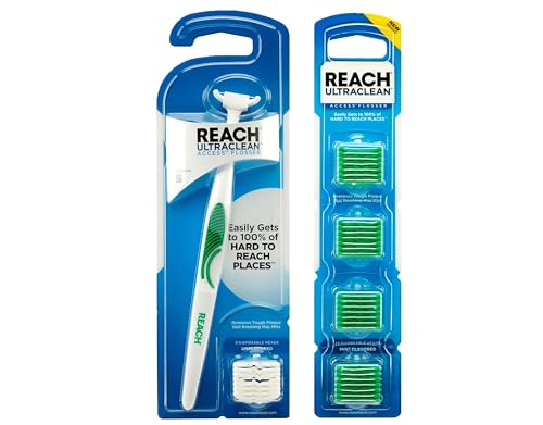 REACH Ultraclean Access Snap-On Flosser & Flosser Refill Head 28 ea, Pack for Proper Oral Care, Mint Flavor 1 ea