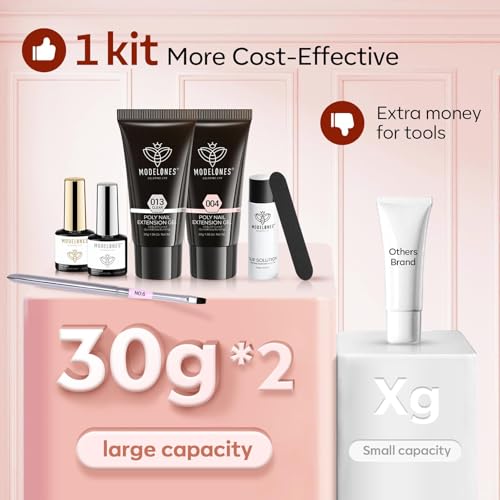 Modelones Poly Nail Gel Kit 30ml 2PCS with Slip Solution Top Base Coat Extension Builder Enhancement Professional Starter Kit DIY Salon Use