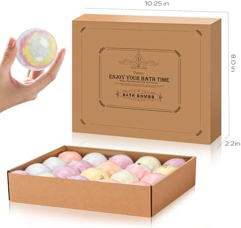 Bath Bombs 20 PCS Set, Organic Bath Bombs with Natural and Safe Essential Oil, Handmade Rich Bubble for Skin Moisturizing, Present for Her/Him, Girls, Women, Wife, Mother