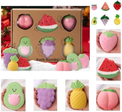 6 Fruit-Shaped Bath Bombs for Kids with Toys Inside – Colorful, Natural, Non-Toxic, Skin Safe Bath Fizzies Handmade Gift Set for Birthdays & More