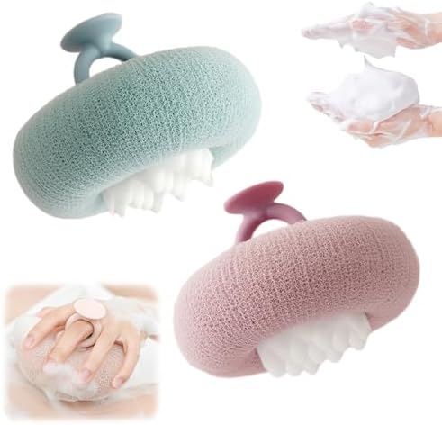 Super Soft Sunflower Bath Sponge – 2025 2-in-1 Exfoliator with Suction Cup for Shower & Bath (Pale Blue+Purple)