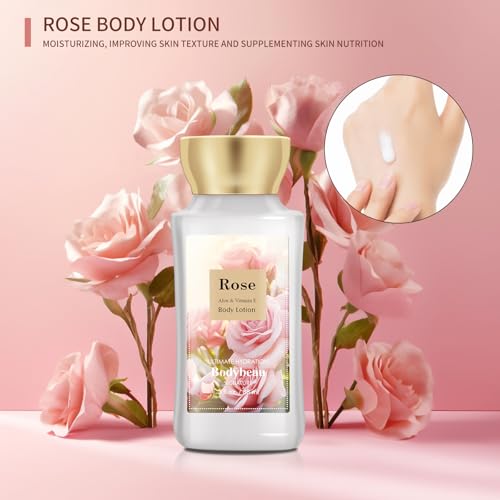 Bath and Body Gift Set for Women & Girls, Rose 3PCS Set for - Shower Gel, Body Lotion, Body Mist, Personal Portable Body Care Travel Set, Home Spa Set for Birthday Mother's Day Gifts for Her
