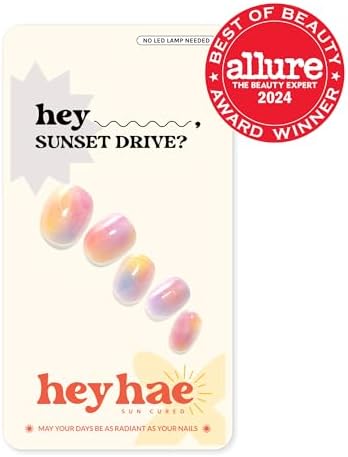 Semi Cured Gel Nail Strips | No LED Lamp Needed | Marble, Pink, Spring | Easy Apply & Remove, Salon Quality | Includes 28 Strips, 1 Prep Pads, Nail File & Wooden Stick - Hey, Sunset Drive?