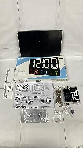 11.5" Digital Clock Wall Clock, Large Digital Wall Clock with Remote Control, Digital Alarm Clock with Date, Day, Temperature, Colour Figures,12/24H, Wall Clocks for Living Room Office School Gym