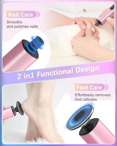 2 in 1 Electric Foot Callus Remover, 9 Adjustable Speeds Foot Scrubber USB Rechargeable Pedicure Tools for Feet, Dry Dead Skin Scraper Foot Grinder with 80/120 Grit Sandpaper Discs Rollers for Women