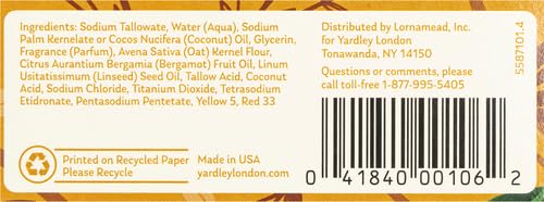 Yardley Oatmeal and Almond Bar Soap, Oatmeal & Almond, 4 Ounce (Pack of 4)