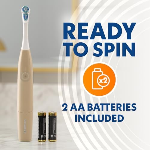 Spinbrush Smart Clean Battery Powered Electric Toothbrush for Adults with Dual Action Head, Pacer & Timer, Champagne, Soft Bristles, 1 Count