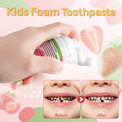 Foam Toothpaste Kids, Kids Foam Toothpaste, Toddler Toothpaste with Low Fluoride for U Shaped Toothbrush, Children Oral Cleaning for Ages 3 Plus (3PCS, Watermelon+Strawberry+Blueberry)