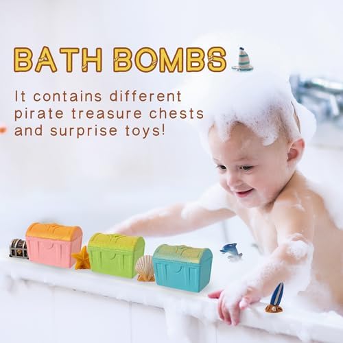 Bath Bombs for Kids with Surprise Toys Inside, 9 Pack Treasure Chest Bath Bombs Gift Set, Handmade Bubble Bath Fizzes Bomb with Toys, for Child-Safe, Fun & Educational, Ideal Gift for Kids