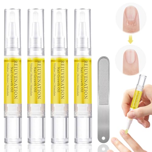 Rejuvenation Nail Growth Oil, Nail Oil for Growth and Strength Rejuvenation, Rejuvenation Nail Growth Serum for Nail Strengthener and Growth with Nails File (4PCS)