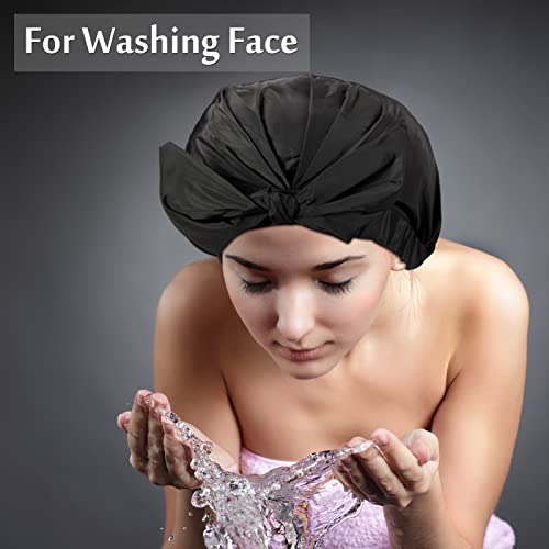 4 Pcs Shower Caps for Women, Waterproof Reusable Shower Hair Caps Bowknot Satin Bath Hair Caps Elastic Hem Turban Bath Caps for Long Short Curly Hair Women Girls (Stripe)