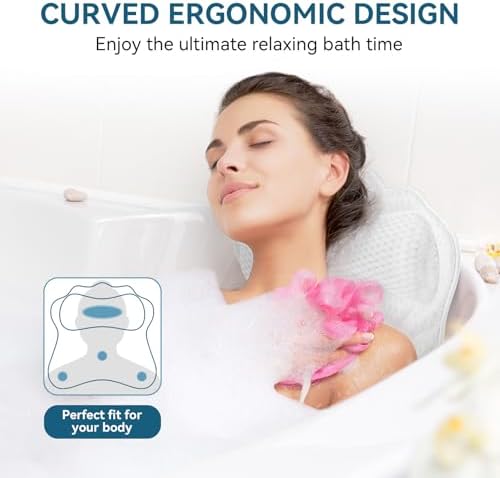 Bath Pillow Bathtub Pillow, Ergonomic Luxury Bath Pillows for Tub, Bath Tub Pillows for Head and Neck, with Soft 4D Mesh Fabric and Non-Slip Suction Cups, Relaxing Bath Accessories, Fits All Bathtub