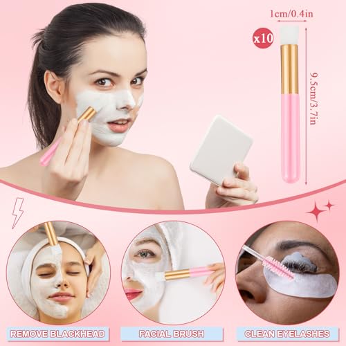 60 Pcs Lash Shampoo Brushes Set 10 Lash Shampoo Brushes 10 Mascara Tubes and Wands 10 Foam Pump Bottle 10 Cleaning Rinse Bottles 10 Makeup Remover Pad 10 Aftercare Drawstring Bag(Pink)