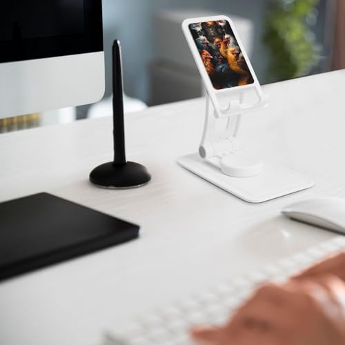 Roosters Dressed in Many Colors Cell Phone Stand 360° Adjustable Foldable Desktop Phone Holder Cradle Compatible with Most Mobile Phones White