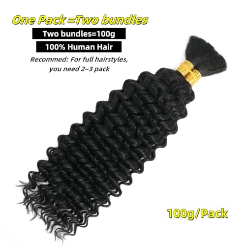 Boho Hair for Braiding Deep Wave Curly Bundles Human Hair Boho Braiding Hair Wet and Wavy Boho Braids Human Hair Extensions Real 12A Bulk 100% Human Hair for Braiding Supplies No Weft 2 Bundles 105g