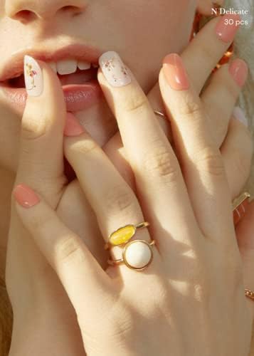 ohora Semi Cured Gel Nail Strips (N Delicate) - White, Patterned, Works with Any UV/LED Lamps, Salon-Quality, Long Lasting, Easy to Apply & Remove - Includes 2 Prep Pads, Nail File & Wooden Stick