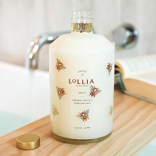 Lollia Wish Bubble Bath, 33.8 fl. oz., Sugared Pastille Scent, Gentle & Moisturizing Luxury Bubble Bath Soap with Hydrating Ingredients, Body Skin Care for Women