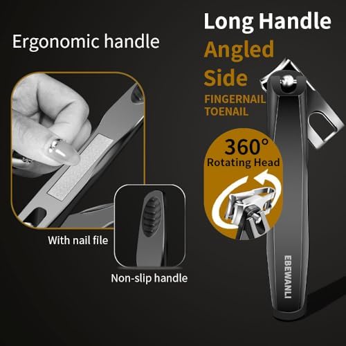 Slanted Nail Clipper Set, Ingrown Nail Clippers and 360 Degree Rotating Toe Nail Clippers for Thick Nails for Seniors, Stainless Steel Curved Angled Nail Clipper for Men, Women