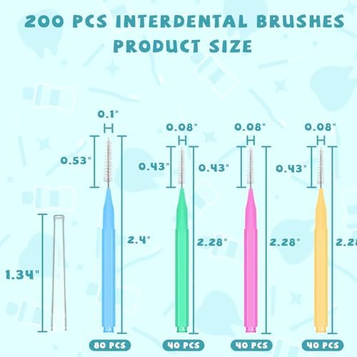 200 Count Interdental Brushes Between Teeth for Braces, Orthodontic Flossers Brush Cleaner, Dental Teeth Braces Cleaning Tools Kit