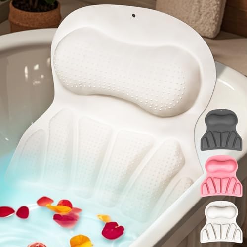 Bath Pillows for Tub, Bath Pillow Luxury Bathtub Pillow for Head and Neck Support, 4D Silicone Bath Tub Pillow with 35 Non Slip Suction Cups, Bath Accessories Spa Gifts for Women Men, White